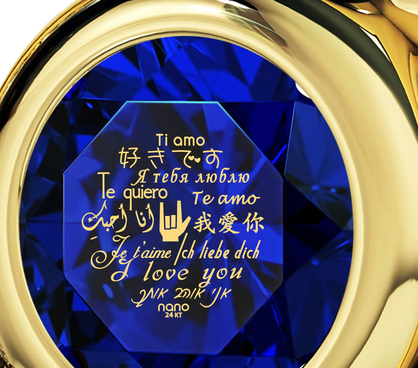 Gold Plated Silver I Love You Necklace Heart Pendant 12 Languages 24k Gold Inscribed