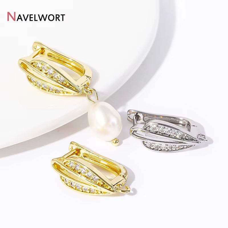Fashion 18K Gold Plated Leaf Earring Hook Clasps for Earring Making Supplies,Inlaid Zircon Ear Wie Hooks Fastener Accessories