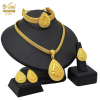 Dubai 24K Gold Color Jewelry Set for Women African Nigerian Necklace Set Earrings and Bracelets Bridal Indian Fashion