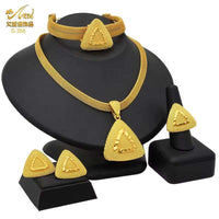 Dubai 24K Gold Color Jewelry Set for Women African Nigerian Necklace Set Earrings and Bracelets Bridal Indian Fashion
