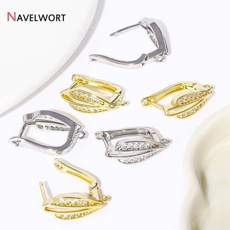 Fashion 18K Gold Plated Leaf Earring Hook Clasps for Earring Making Supplies,Inlaid Zircon Ear Wie Hooks Fastener Accessories