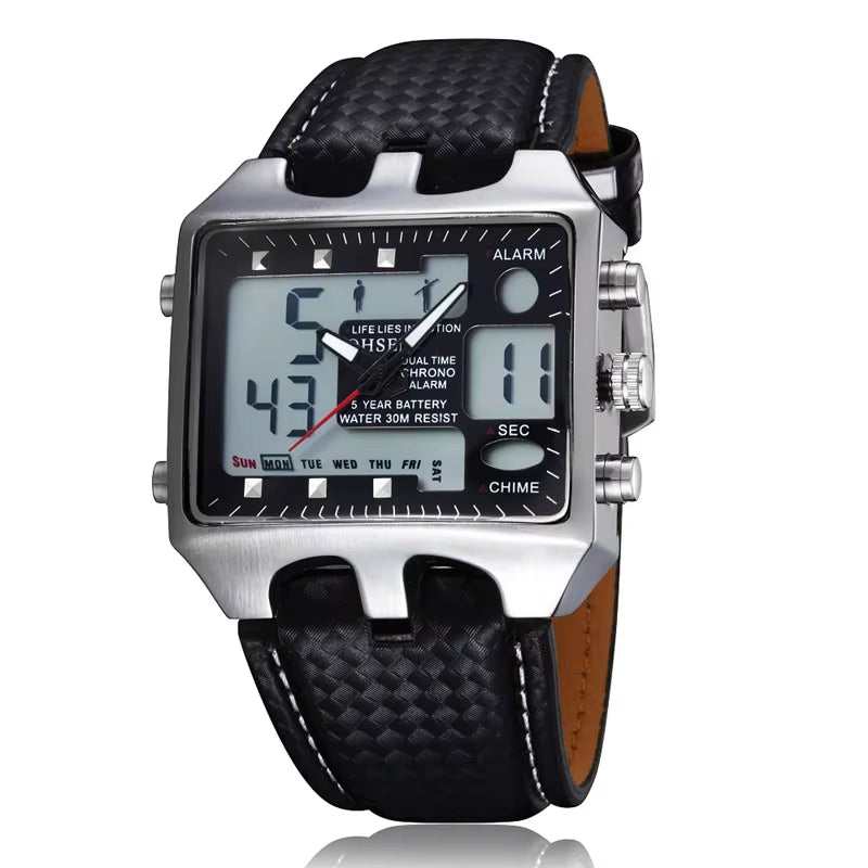 OHSEN Watches Men Sports Watches Men Dual Display Quartz Wristwatches Leather Men'S Watches Relogio Masculino Reloj Hombre