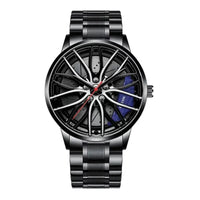Car Watches for Men Waterproof Stainless Steel Quartz Wrist Watch Sports Men'S Watches with Car Wheel Rim Hub Design