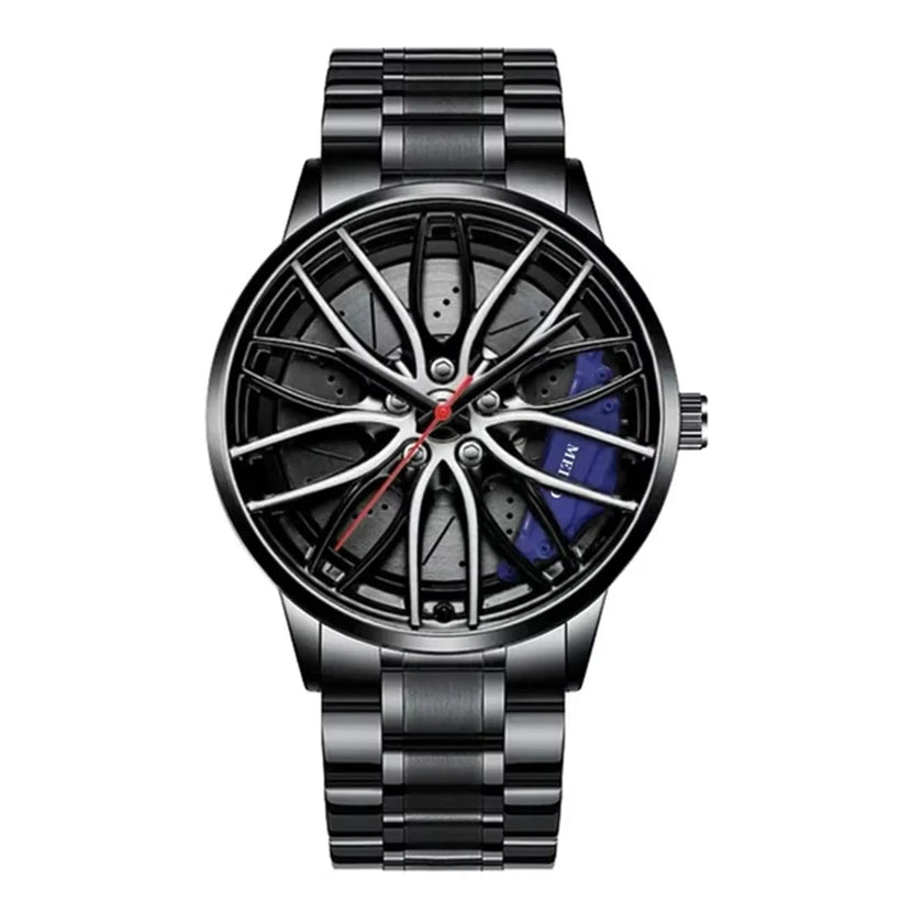 Car Watches for Men Waterproof Stainless Steel Quartz Wrist Watch Sports Men'S Watches with Car Wheel Rim Hub Design