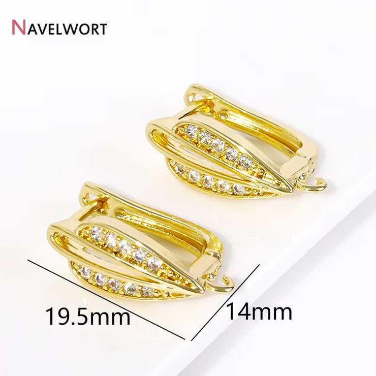 Fashion 18K Gold Plated Leaf Earring Hook Clasps for Earring Making Supplies,Inlaid Zircon Ear Wie Hooks Fastener Accessories
