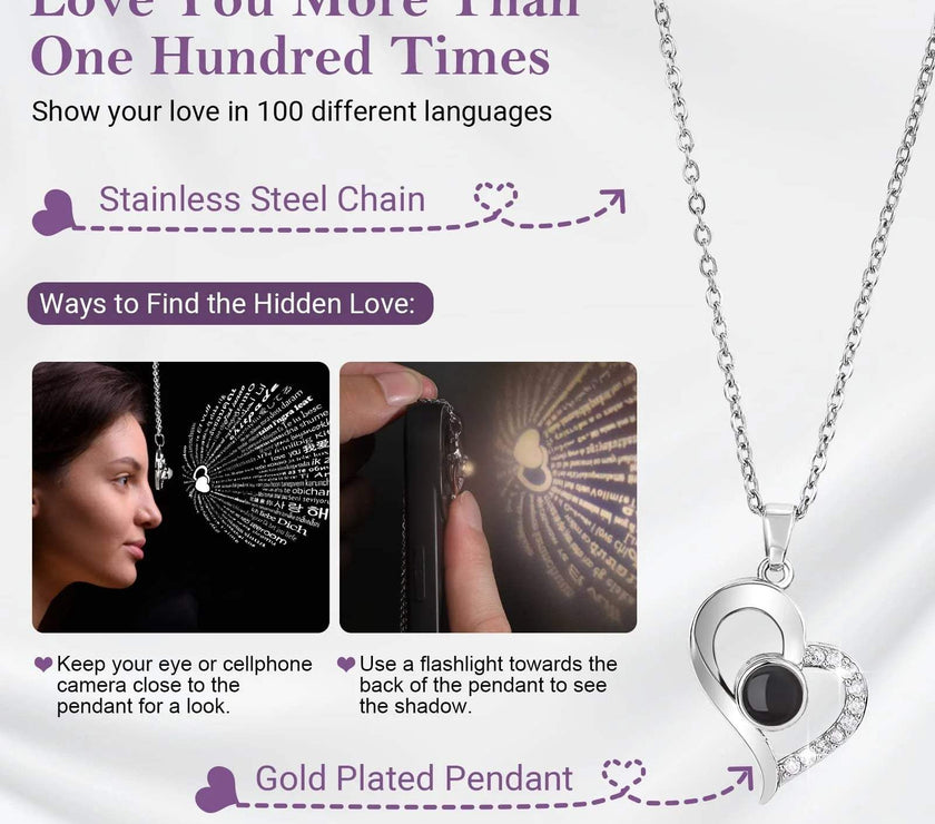 Preserved Rose Flower with Heart Necklace, Eternal Purple Real Rose with Music LED Lights for Her Women Wife Grandma Anniversary Birthday Romantic Gifts, Purple