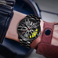 Car Watches for Men Waterproof Stainless Steel Quartz Wrist Watch Sports Men'S Watches with Car Wheel Rim Hub Design