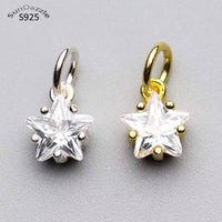 Real Solid 925 Sterling Silver Real Pure Solid 925 Sterling Silver Pendant Star Cubic Zircon Gold Suspension Necklace Bracelet Jewelry Making Findings Charms