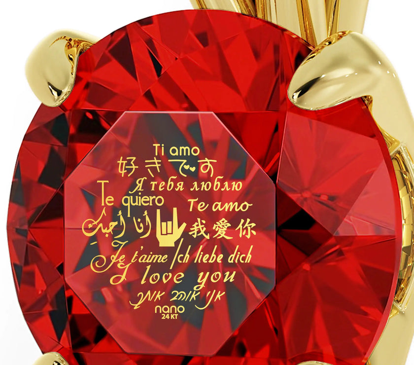 Gold Plated Silver I Love You Necklace Solitaire Pendant 12 Languages 24k Gold Inscribed