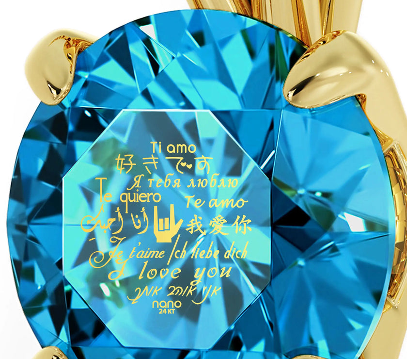 Gold Plated Silver I Love You Necklace Solitaire Pendant 12 Languages 24k Gold Inscribed