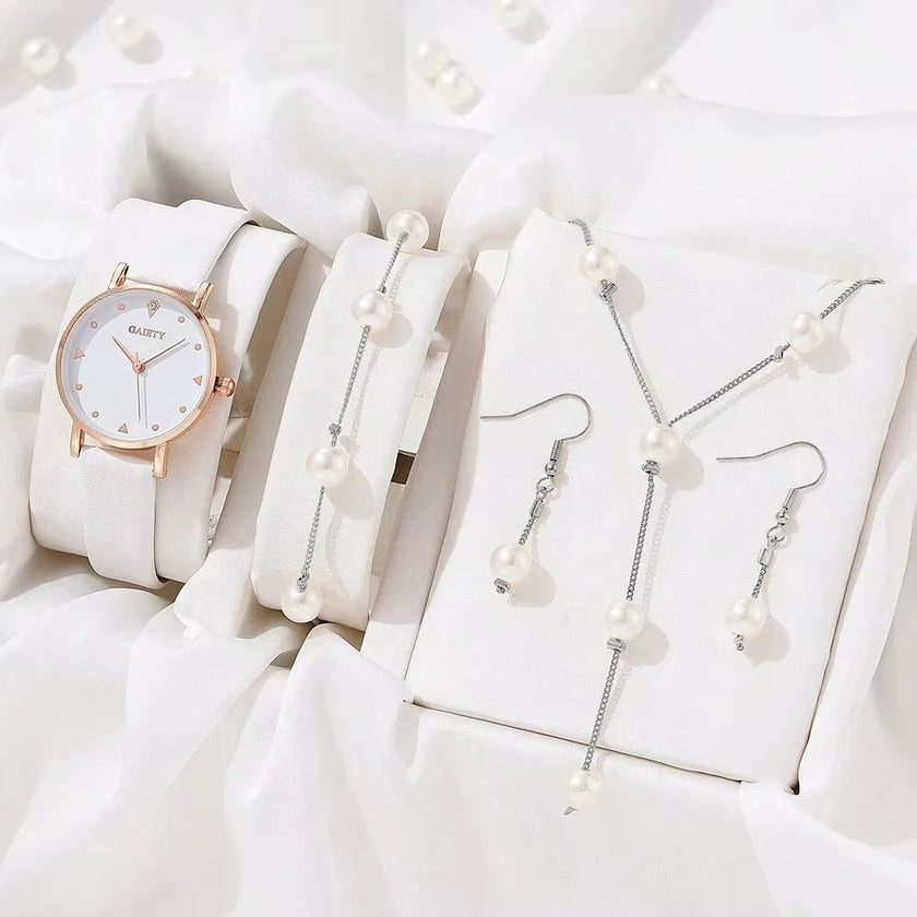 4PCS Set Luxury Watches Set Women Rhinestone Fashion Elegant Wristwatch Quartz Watch Ladies Clock for Women Relogio Rose Gold