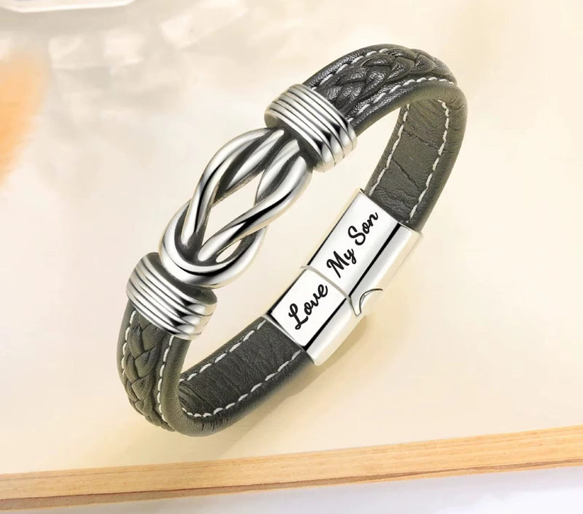 To My Son to My Grandson Bracelet Love You Forever Braided Leather Knot Bracelet Stainless Steel Magnetic Clasp Jewelry Gift