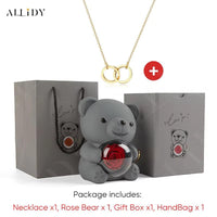 Women's Red Eternal Rose Teddy Bear with Stainless Steel Custom Names Necklace Jewelry Gifts Set for Woman Valentine'S Gift
