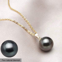 Natural Black Pearl Necklace Jewelry,Real 18K Gold Pendant Tahitain Pearl Jewelry for Women Anniversary Gift