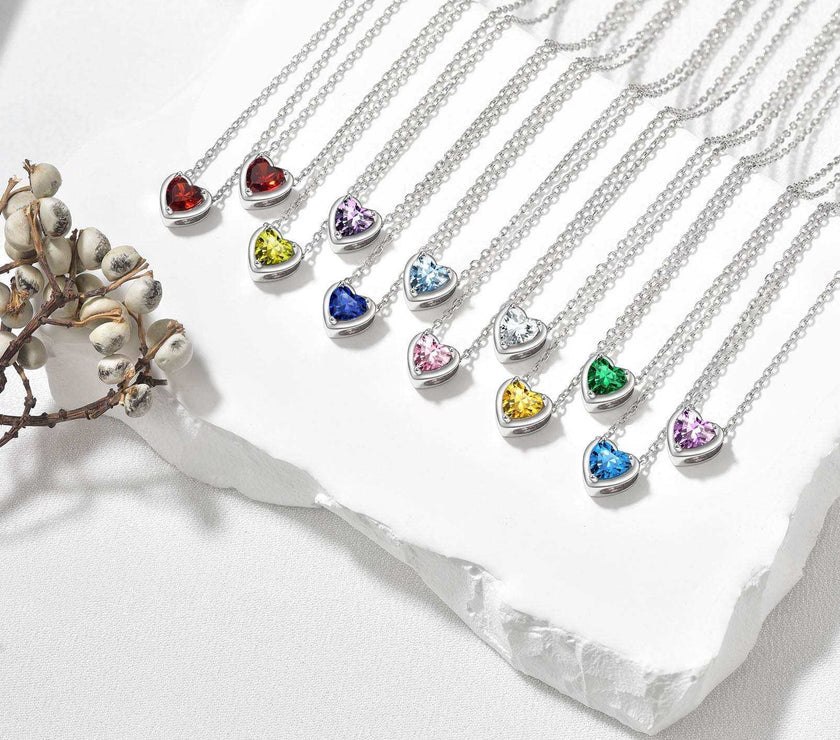 Women 925 Sterling Silver Birthstone Love Heart Necklace, Birthday Valentines Gift