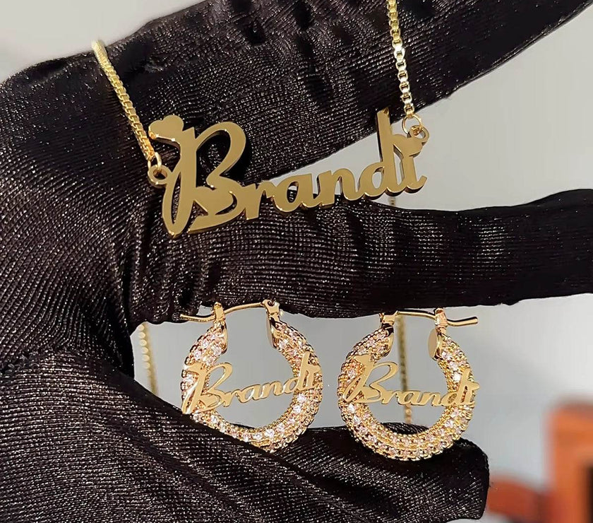 DHQH Original New Custom Name Set Jewelry Stainless Steel Love Crown Name Pendant Engraved Name Children'S Bracelet Necklace Set