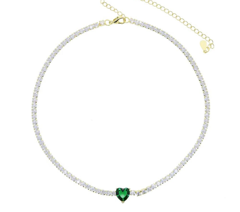Valentine'S Day Gift Heart Design Fashion Jewelry Gold Color 3Mm CZ Tennis Chain Colorful Heart Stone Choker Necklace