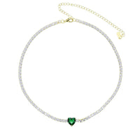 Valentine'S Day Gift Heart Design Fashion Jewelry Gold Color 3Mm CZ Tennis Chain Colorful Heart Stone Choker Necklace