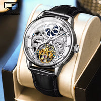 JSDUN Certified Automatic Watch for Men Skeleton Stainless Steel Waterproof Watches Business Gold Watch Top Brand Men'S Watches
