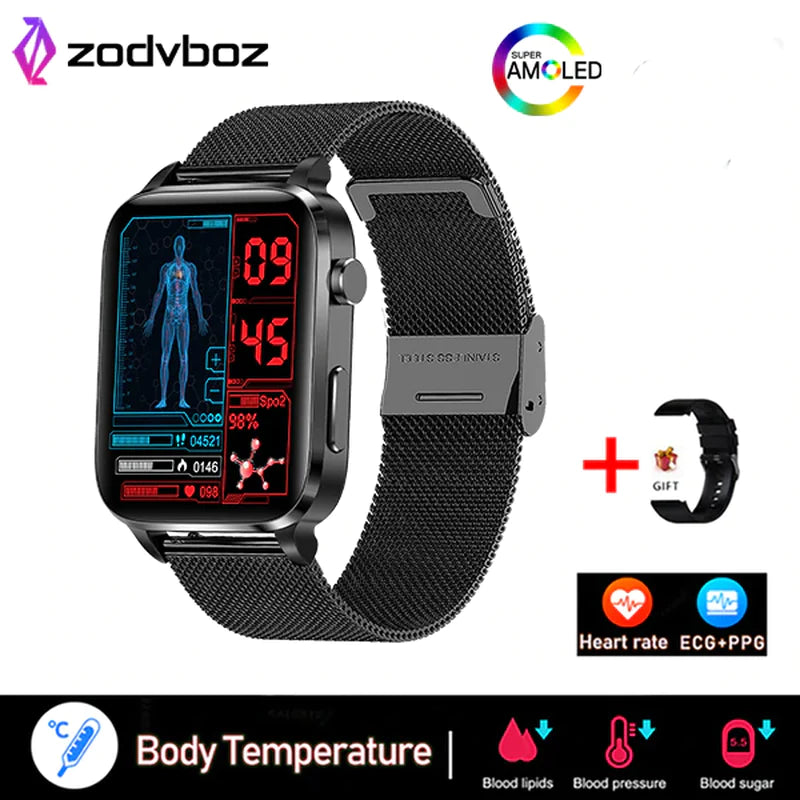 Temperature Monitoring Painless Non-Invasive Blood Sugar Smart Watch Men Laser Treatment Health Blood Pressure Sport Smartwatch Women Glucometer Watch