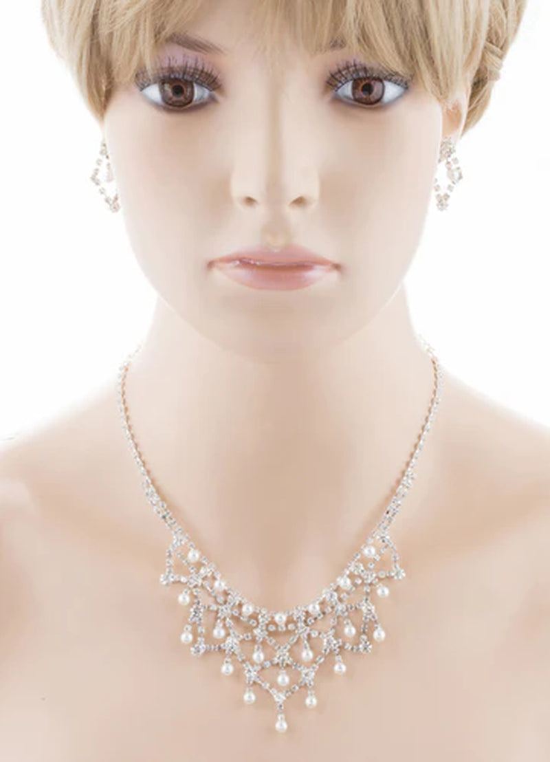 Elegant Bridal Wedding Jewelry Set Crystal Rhinestone Pearl WT
