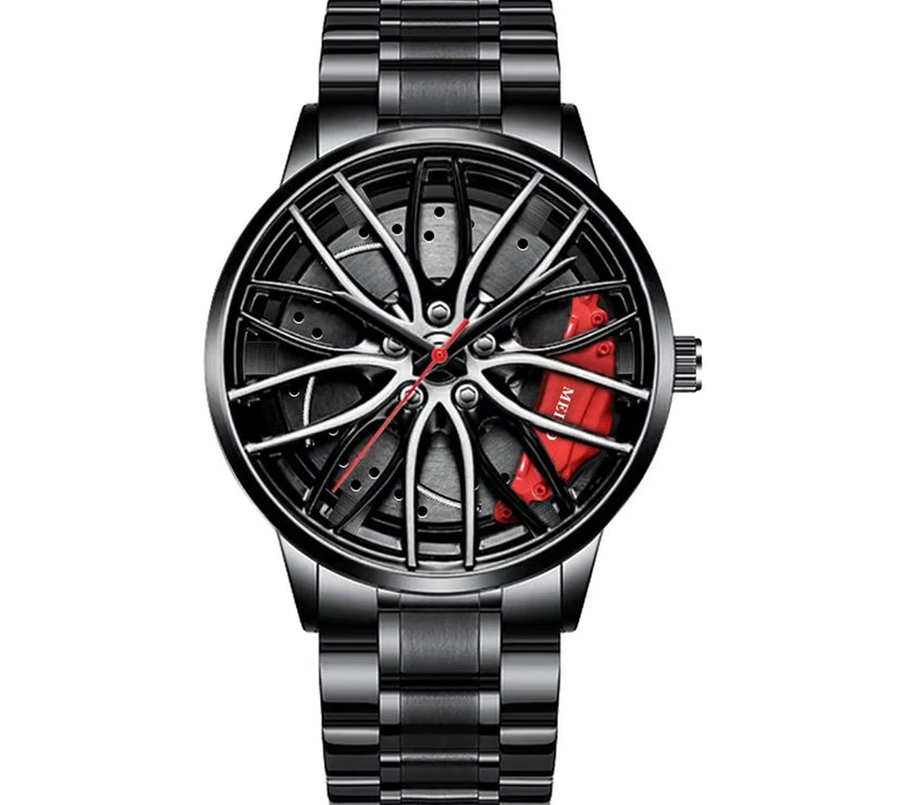 Car Watches for Men Waterproof Stainless Steel Quartz Wrist Watch Sports Men'S Watches with Car Wheel Rim Hub Design