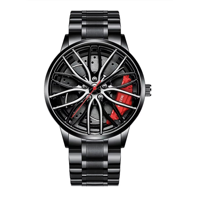 Car Watches for Men Waterproof Stainless Steel Quartz Wrist Watch Sports Men'S Watches with Car Wheel Rim Hub Design