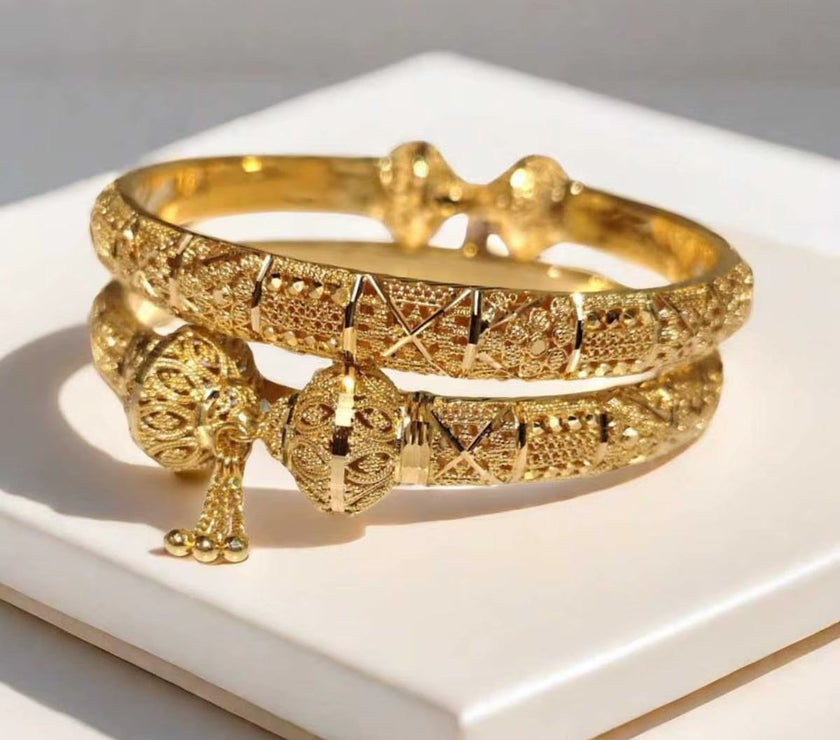 Dubai Real Gold 24K Plated Bracelet for Women Luxury Designer Copper Man Bangles Indian New Hand Jewelry Accessories Gifts 2024