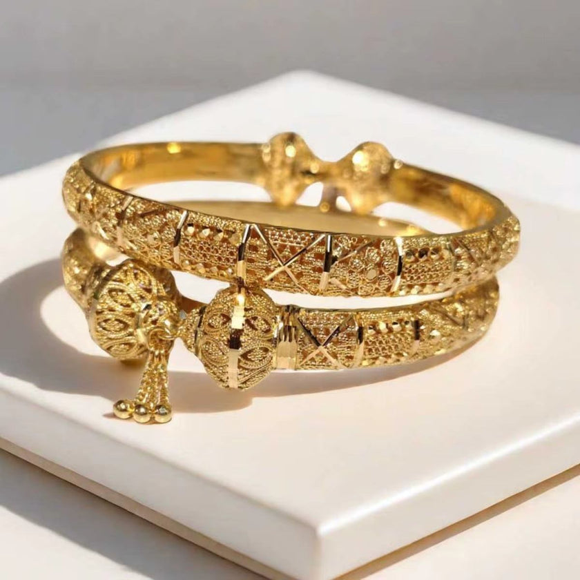 Dubai Real Gold 24K Plated Bracelet for Women Luxury Designer Copper Man Bangles Indian New Hand Jewelry Accessories Gifts 2024