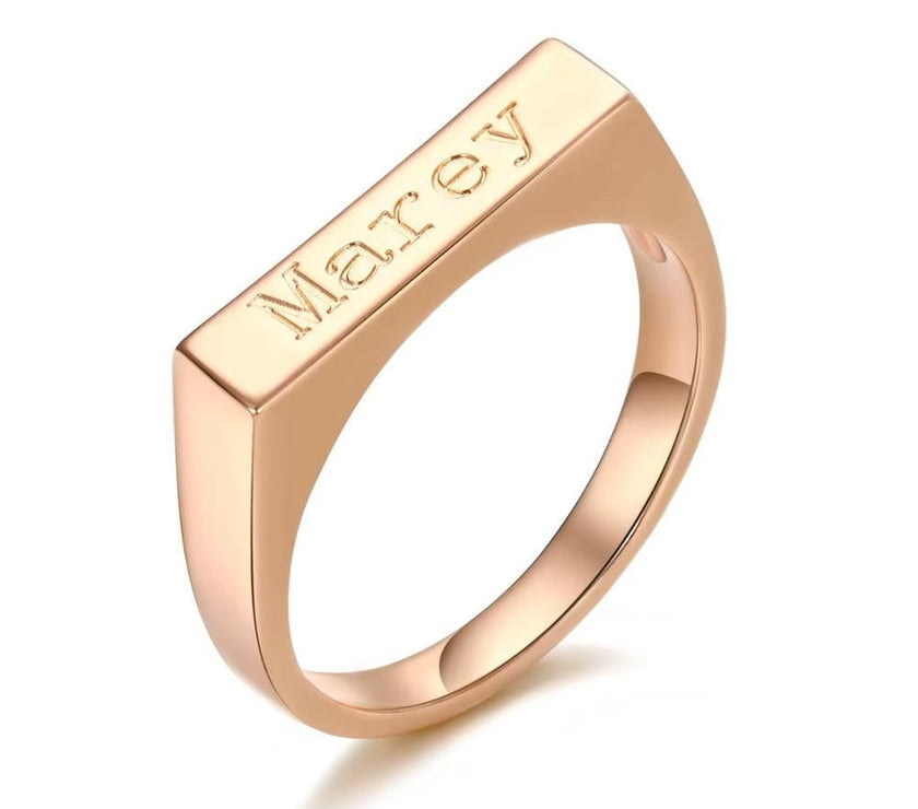 Custom Engraved Name Bar Ring Initial Letter Ring Women Jewelry Stackable Minimalist Textured Bar Rings Gift