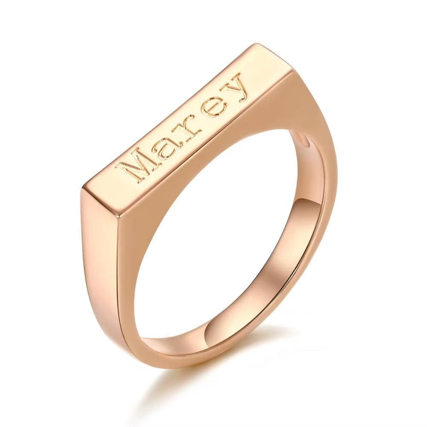 Custom Engraved Name Bar Ring Initial Letter Ring Women Jewelry Stackable Minimalist Textured Bar Rings Gift