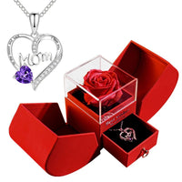 Gift for Women Eternal Rose Gift Box /W Heart Shiny Diamond Necklace Pendant Jewelry Box Set for Wedding Birthday Gift