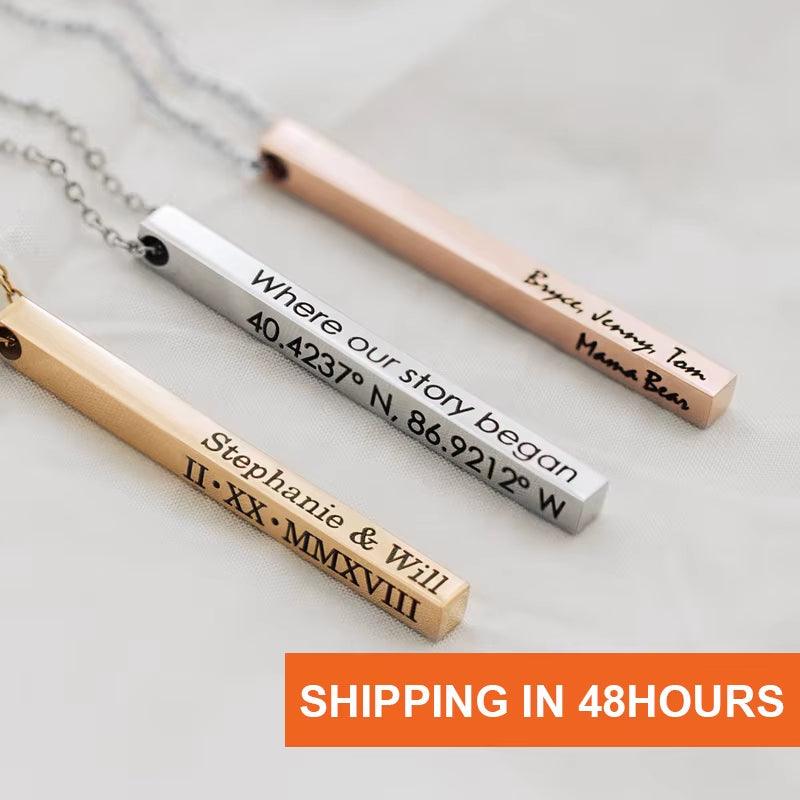 Custom Long Vertical Bar Necklace for Women Men Engrave Persoanlized Name Initial Pendant Stainless Steel Inspiration Gifts