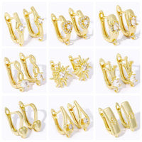 18K Gold Plated Brass Leaf Ear Wire Fasteners,Inlaid Zircon Leaf Earring Hooks,Accessories for Earrings,Supplies for Jewelry