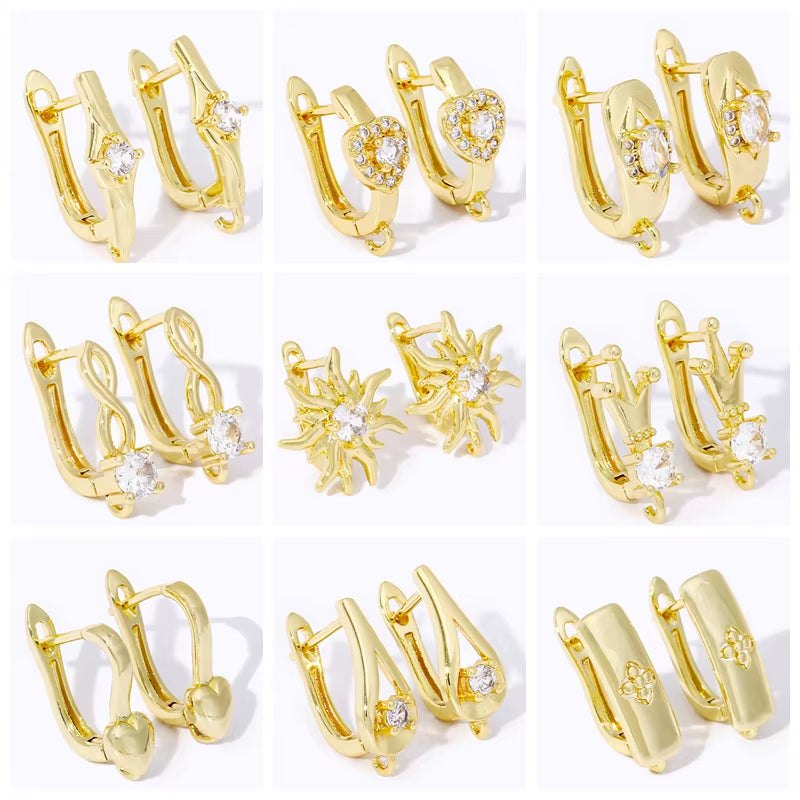 18K Gold Plated Brass Leaf Ear Wire Fasteners,Inlaid Zircon Leaf Earring Hooks,Accessories for Earrings,Supplies for Jewelry