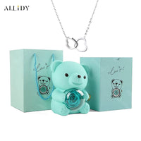 Allidy - Real Eternal Red Rose Teddy Bear Custom Name Necklace Jewelry Set Gift Box Christmas Valentine'S Birthday Wedding Gift