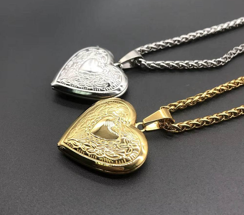 Love Heart Secret Message Locket Necklace Pendant DIY Photo Picture Locket Vintage Gift for Lover Couples Custom Message