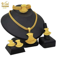 Dubai 24K Gold Color Jewelry Set for Women African Nigerian Necklace Set Earrings and Bracelets Bridal Indian Fashion