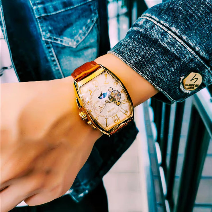 Men'S Watches Fashion Moon Phase Tourbillon Watches Men Automatic Mechanical Wristwatches Relogio Masculino Reloj Hombre