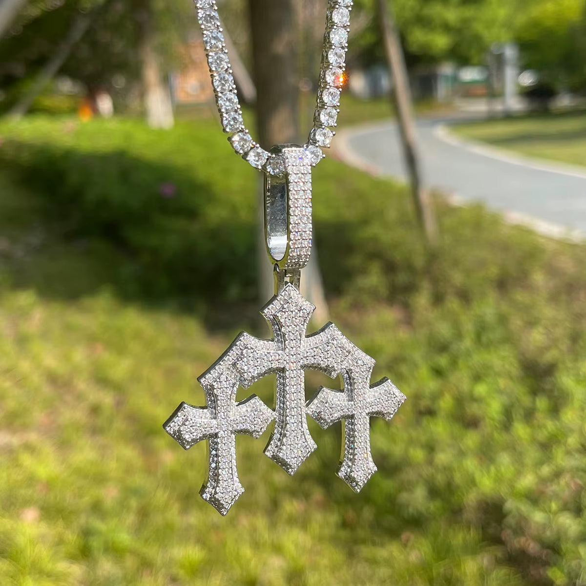 Iced Out Cross for Women White Gold Plated Real Copper Cubic Zirconia Luxury Hip Hop Jewelry