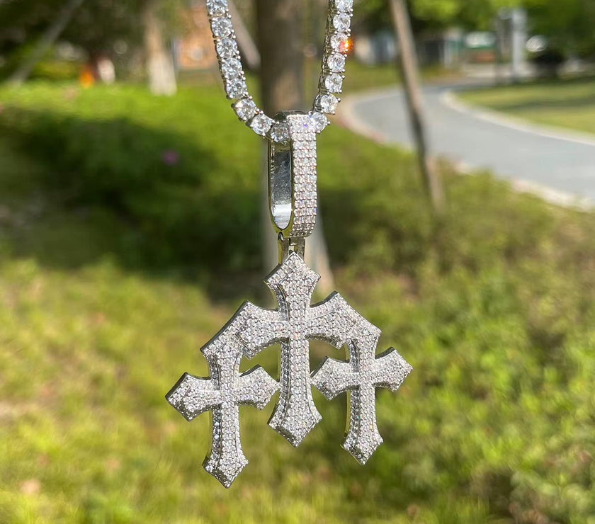 Iced Out Cross for Women White Gold Plated Real Copper Cubic Zirconia Luxury Hip Hop Jewelry