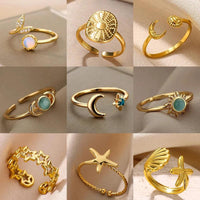 Christmas Zircon Moon Rings for Women Stainless Steel Glowing Moon Star Adjustable Finger Ring Aesthetic Wedding Jewelery Gift Bague Femme