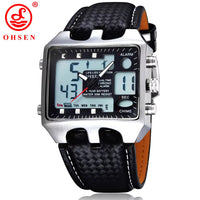 OHSEN Watches Men Sports Watches Men Dual Display Quartz Wristwatches Leather Men'S Watches Relogio Masculino Reloj Hombre