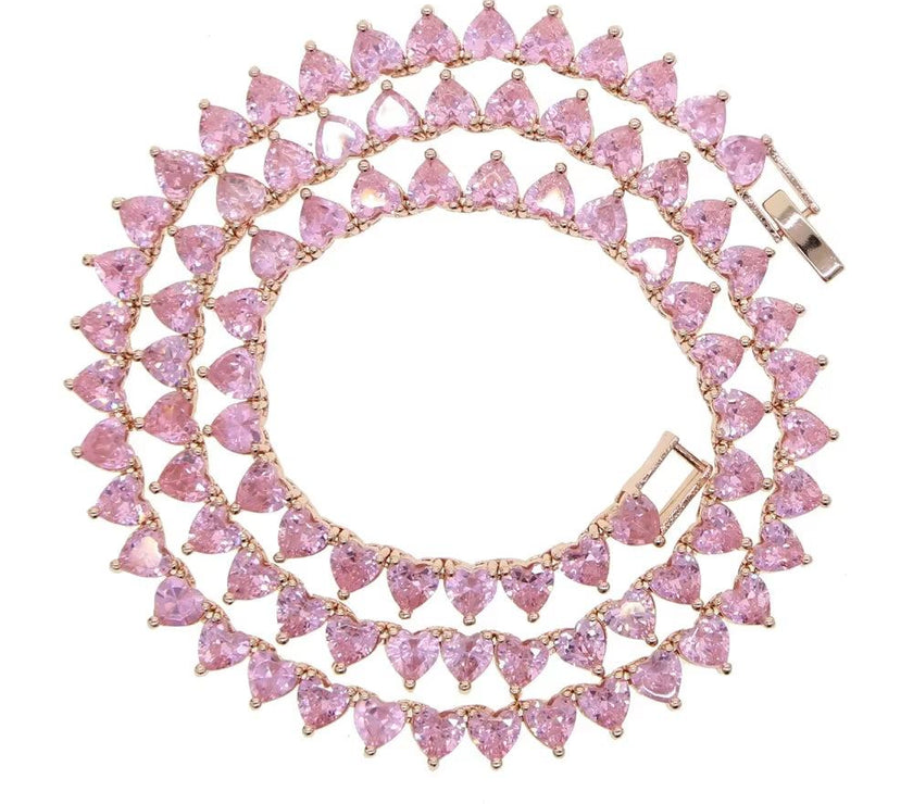 2025 Valentine'S Day Gift 5A Heart Cz Tennis Necklace White Pink Cubic Zirconia Iced Out Bling Pink Girl Women Jewelry Choker
