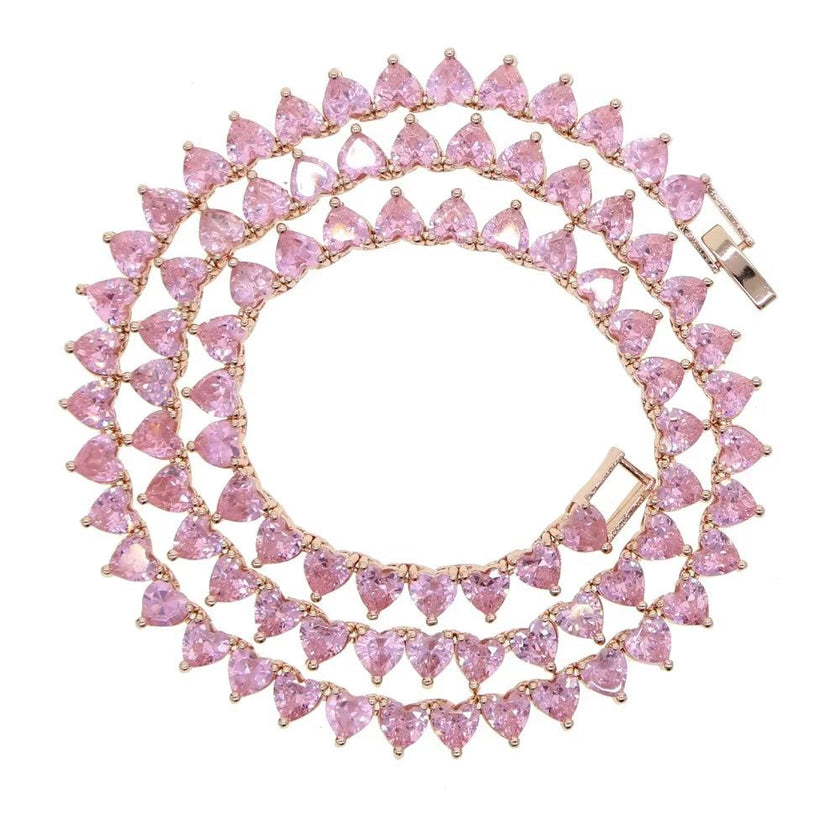2025 Valentine'S Day Gift 5A Heart Cz Tennis Necklace White Pink Cubic Zirconia Iced Out Bling Pink Girl Women Jewelry Choker