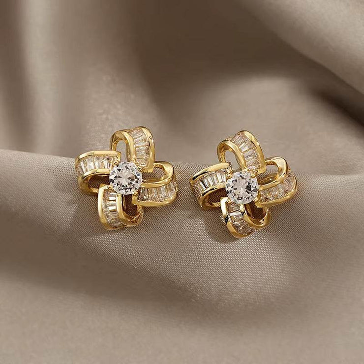 Korea New Fashion Jewelry 14K Real Gold Plating AAA Zircon Luxury Windmill Earrings Elegant Women'S Prom Wedding Accessories