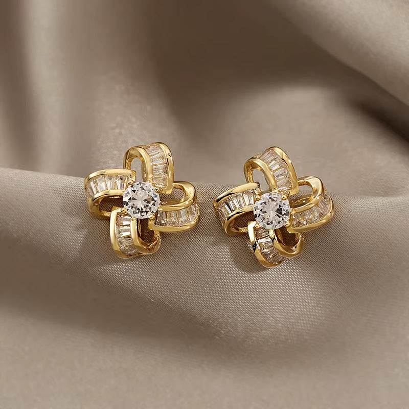 Korea New Fashion Jewelry 14K Real Gold Plating AAA Zircon Luxury Windmill Earrings Elegant Women'S Prom Wedding Accessories