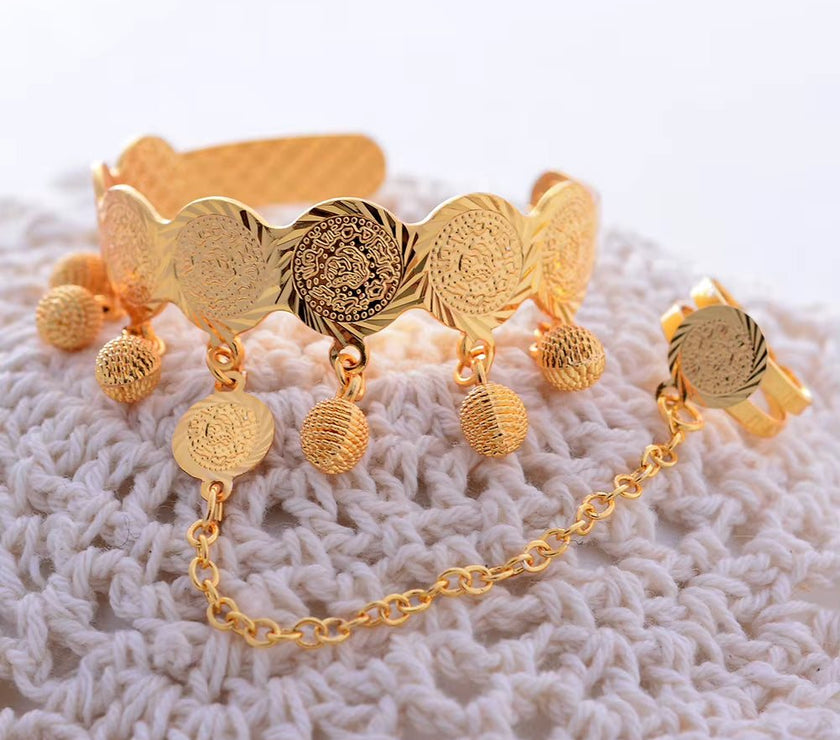 Gold Color Coin Banglesfor Girl Baby Bracelet Islam Muslim Arabic Currency Money Gold Bracelets Bangle Jewelry Birthday Gift