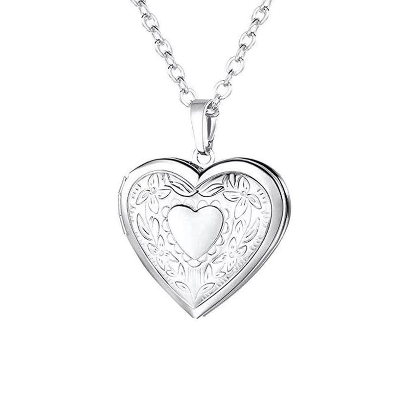 Love Heart Secret Message Locket Necklace Pendant DIY Photo Picture Locket Vintage Gift for Lover Couples Custom Message