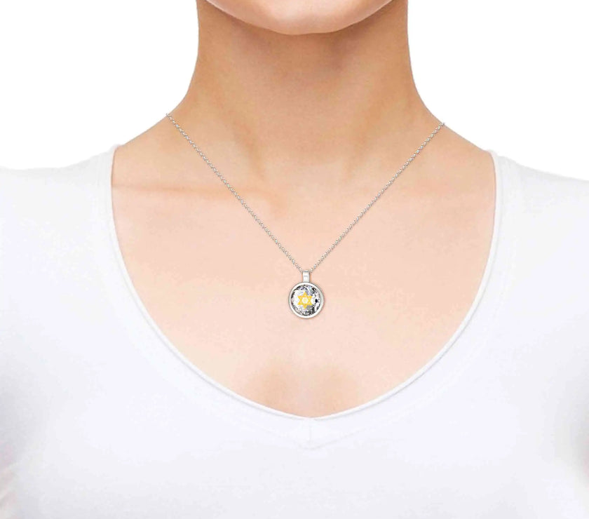 925 Sterling Silver Star of David Necklace 24k Gold Inscribed Shema Israel Pendant